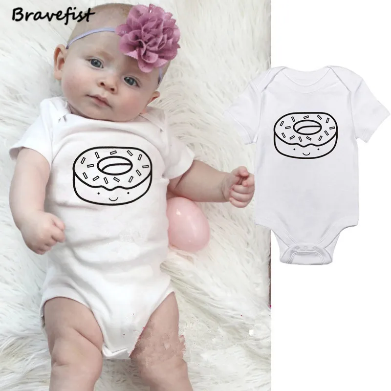 

White Donut Print Newborn Bodysuits Summer Children Clothes For Boys Girls 0-24Months Short Sleeve Infant Jumpsuits Onesie Tops