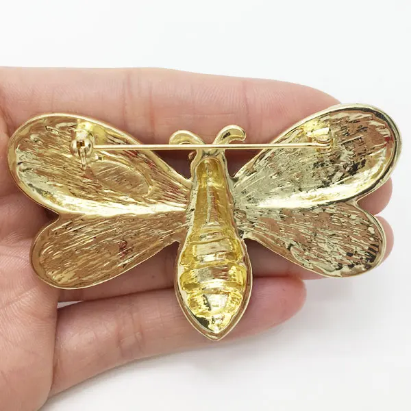 Vintage Brown Bee Insect Gold Tone Brooch Pin Rhinestone Crystal Woman | Brooches