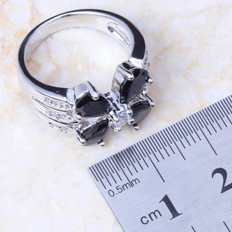Новинка 2017 свадебные кольца в форме цветка из черного фианита высокого качества