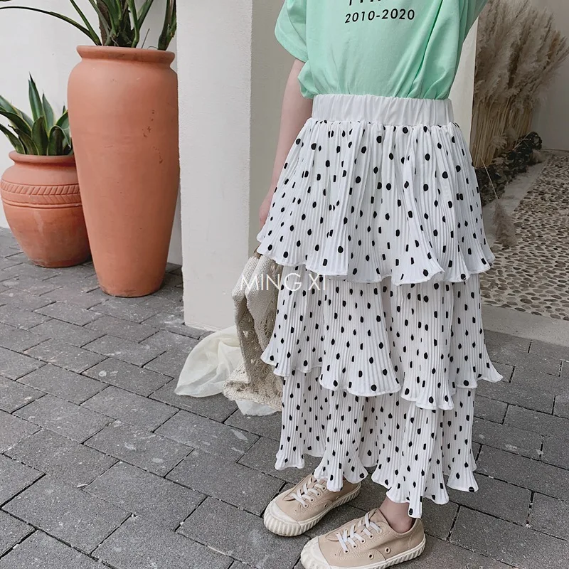 2019 Новая летняя детская одежда юбка для девочек в горошек многослойная