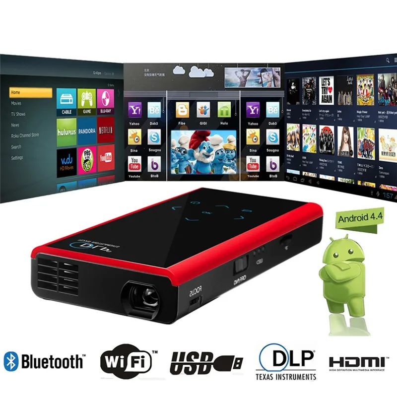 Mini Pocket DLP Projector Wireless Wifi HD E06S Support 1080P Full Android 4.4 Miracast Proyector Outdoors | Электроника