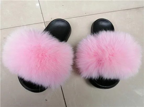 COOLSA Hot Women's Striped Plush Fur Slippers Super Fluffy Furry Fox Fur Slides Travel Quick Drying Beach Flip Flops Plus Size - Цвет: as picture shows