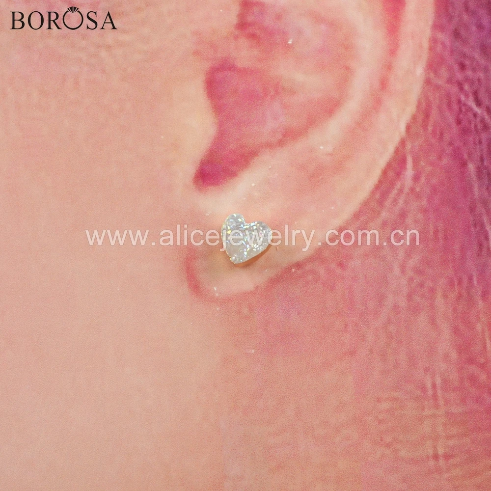 

BOROSA 5/10Pairs Natural Agates Titanium AB Druzy Earring Lovely Heart Electroplated Color Studs Jewelry Gift for Girl G1711