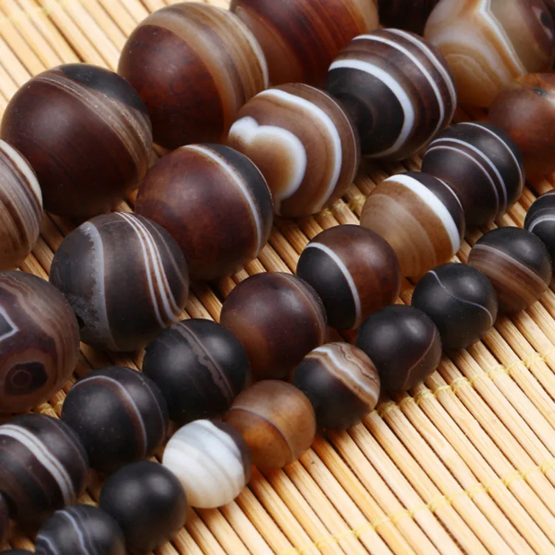 

6-14mm Natural Round Matte Frost Brown Banded Agates Stripe Onyx Beads For Jewelry Making Beads 15'' Needlework DIY Beads