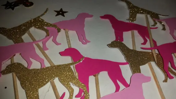 Блеск розового цвета с рисунком Собака для день рождения бокалы кексов Свадебная