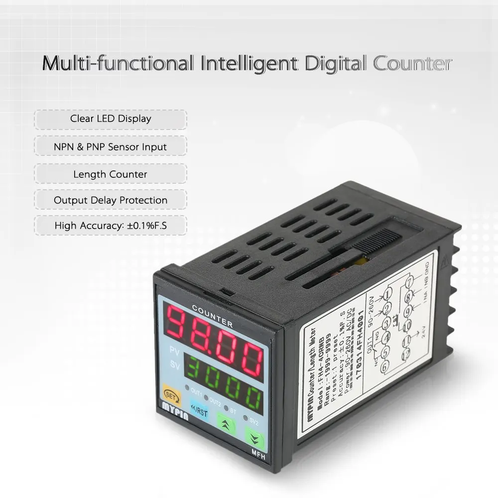 MYPIN 90 260V AC/DC предустановленных 4 цифровой счетчик многоцелевой Длина