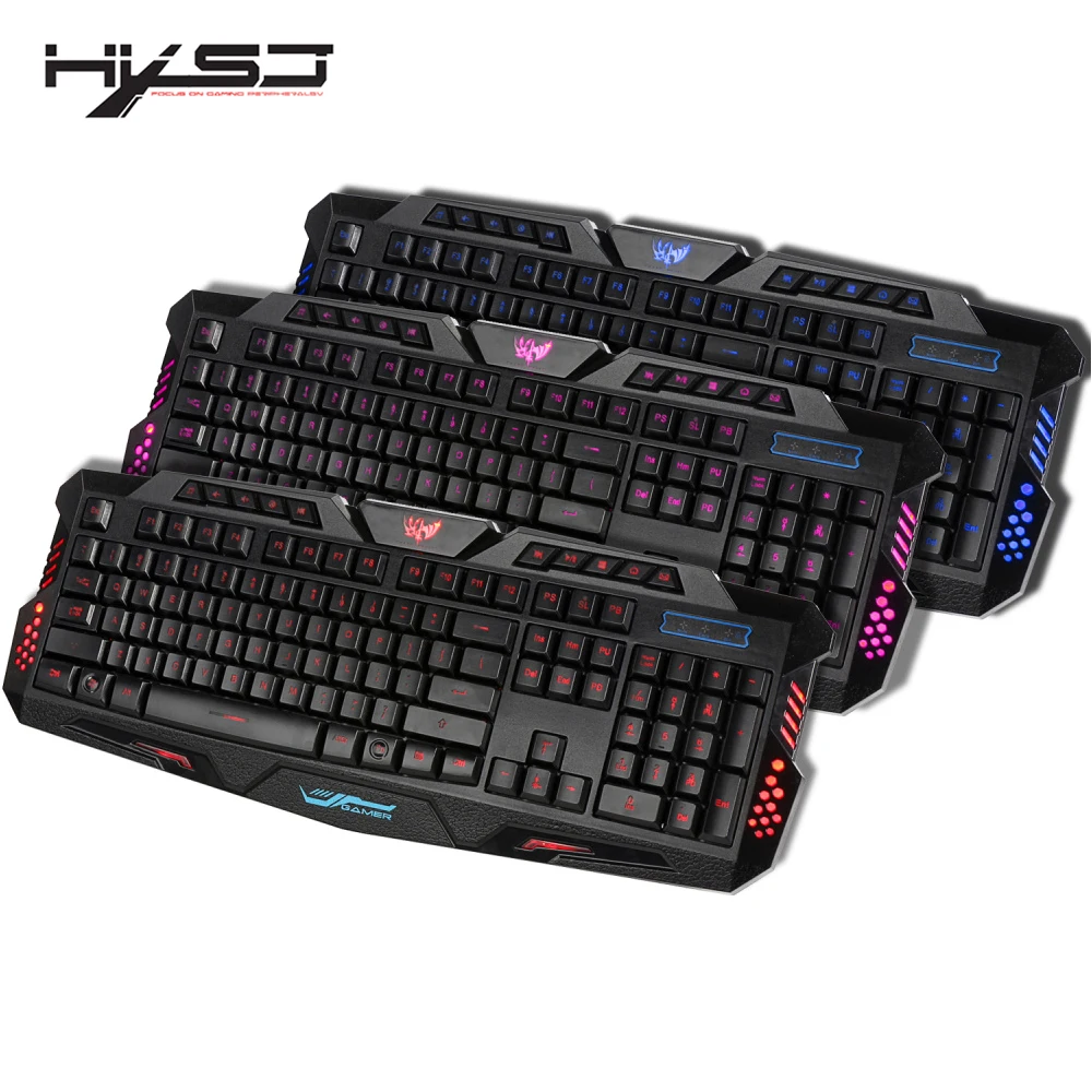 HXSJ Bilingual Russian / English 3 LED Backlight Colors Wired Pro Gaming Keyboard with Adjustable Light  for Desktop Laptop