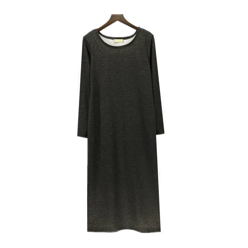 2020 модное женское осеннее платье Утепленное зимнее с длинным рукавом и карманами