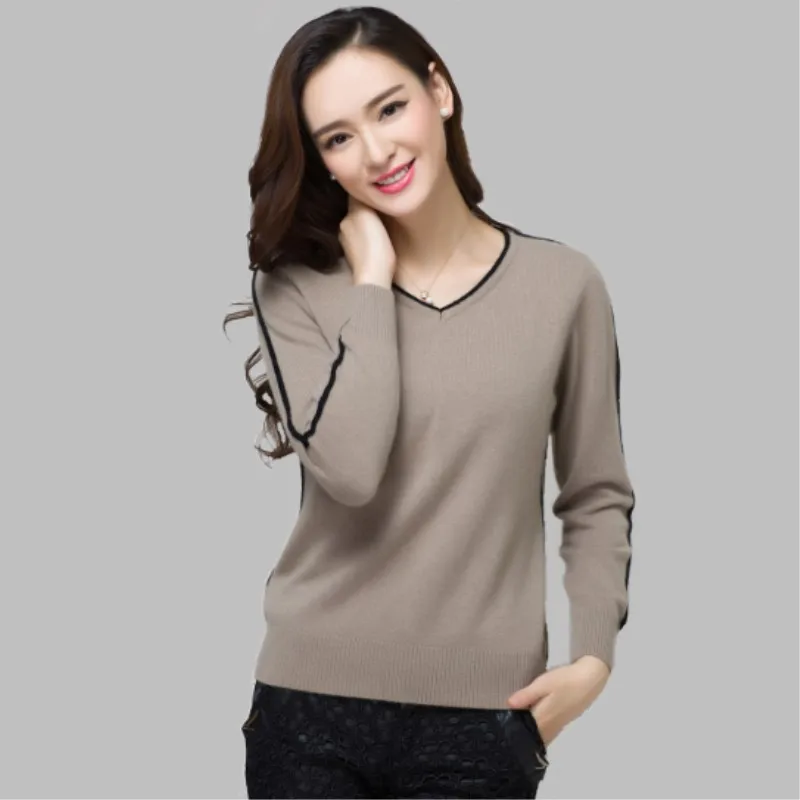 JECH 2017 new product cashmere sweater short v-neck knit and bottom | Женская одежда