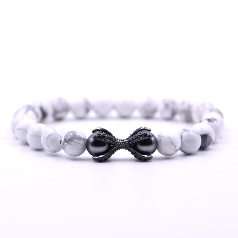 Индивидуальный мужской браслет 8 мм из натурального камня Pulseira Homme Mico Pave CZ