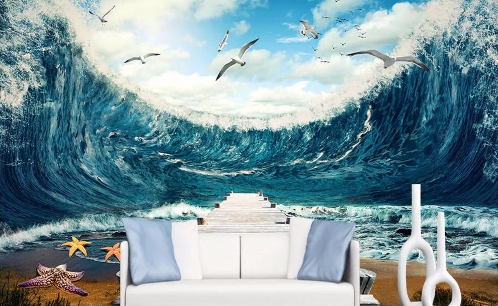 

3d room wallpaper custom mural sea waves the seagull decoration painting home improvement 3d wall murals wallpaper for walls 3 d