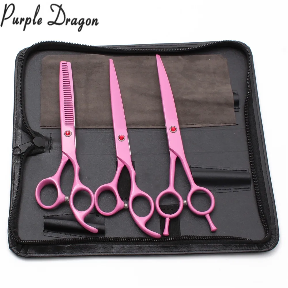

3Pcs Suit 7 inch 19.5cm Purple Dragon Stainless Clippers for Cat Cutting Shears Thinning Scissors Grooming Shears Pets Shears