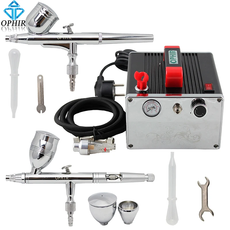 

OPHIR 0.3mm 0.5mm Airbrush Kit with Air Compressor Dual Action Gravity Paint Gun for Hobby Model Paint 110V,220V_AC091+004A+006