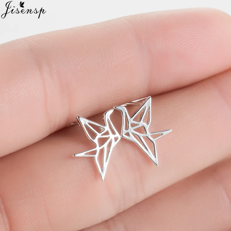 Jisensp Korean Fashion Wild Origami Crane Earrings for Women Bird Stainless Steel Jewelry Animal Earings 2019 oorbellen | Украшения и