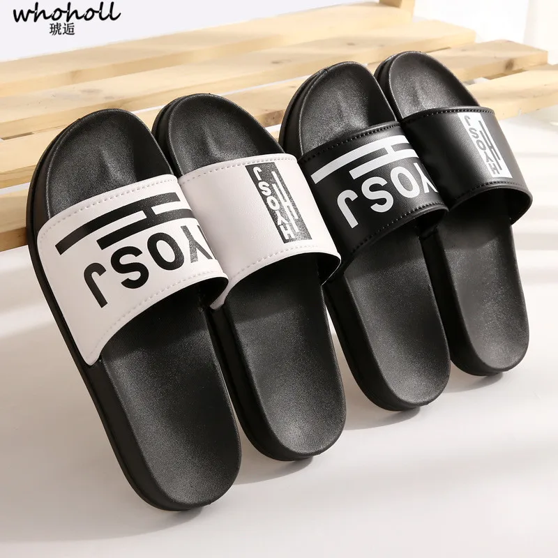 

WHOHOLL men's Summer Slippers Outside Black Flat Sandals Indoor Bathroom Slippers Women Slides Beach Flip Flops Big Size 36-45