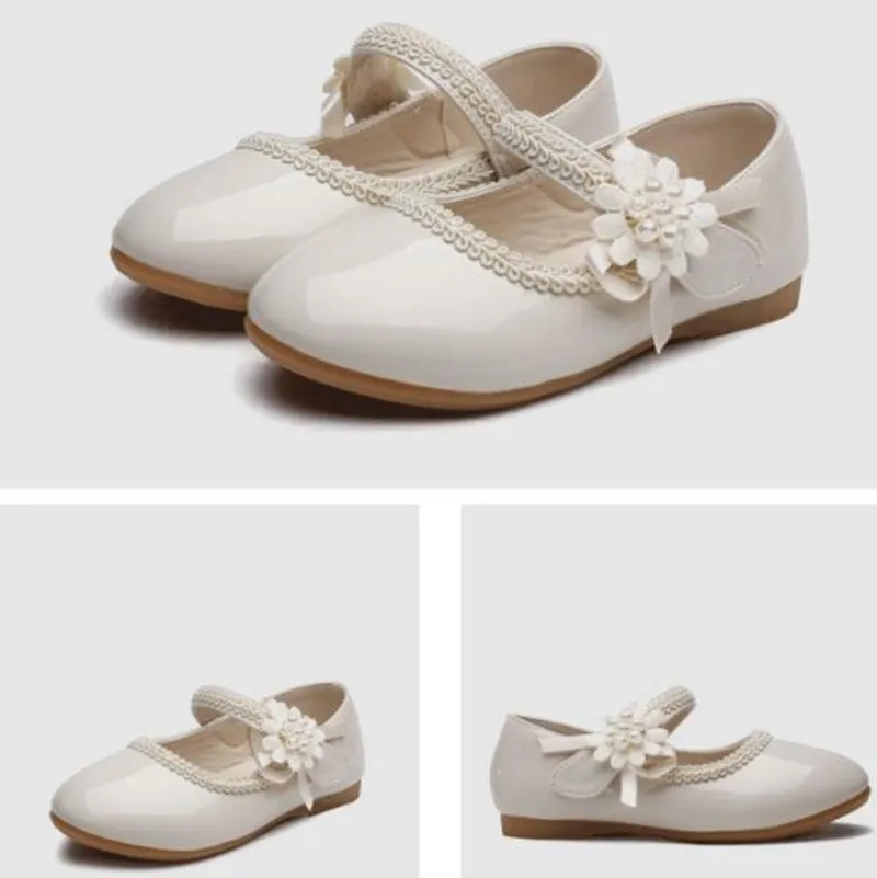Beige Новая кожаная обувь для маленьких девочек 1, 2, 3, 4, 5, 6, 7 лет, детская обувь с цветами, Коктейльная обувь принцессы для маленьких девочек, свадебные модельные туфли - Цвет: Beige