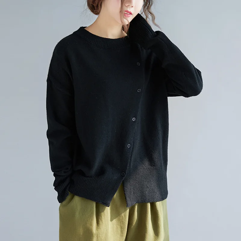 Johnature Autumn New Solid Color O-Neck Long Sleeve Knitting Tops 2022 Single-breasted Loose Casual Pullover Women Sweaters | Женская