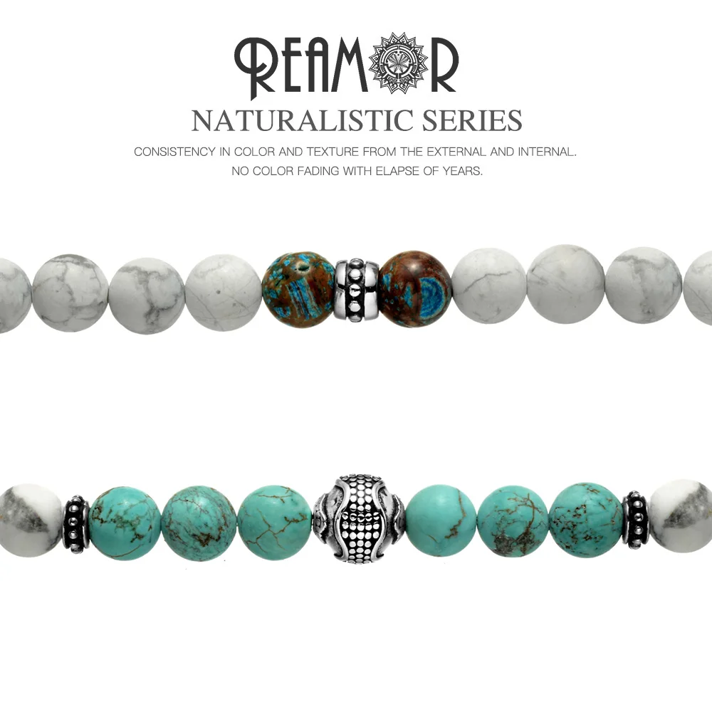 Браслет REAMOR из нержавеющей стали белый голубой бирюзовый эластичный браслет с