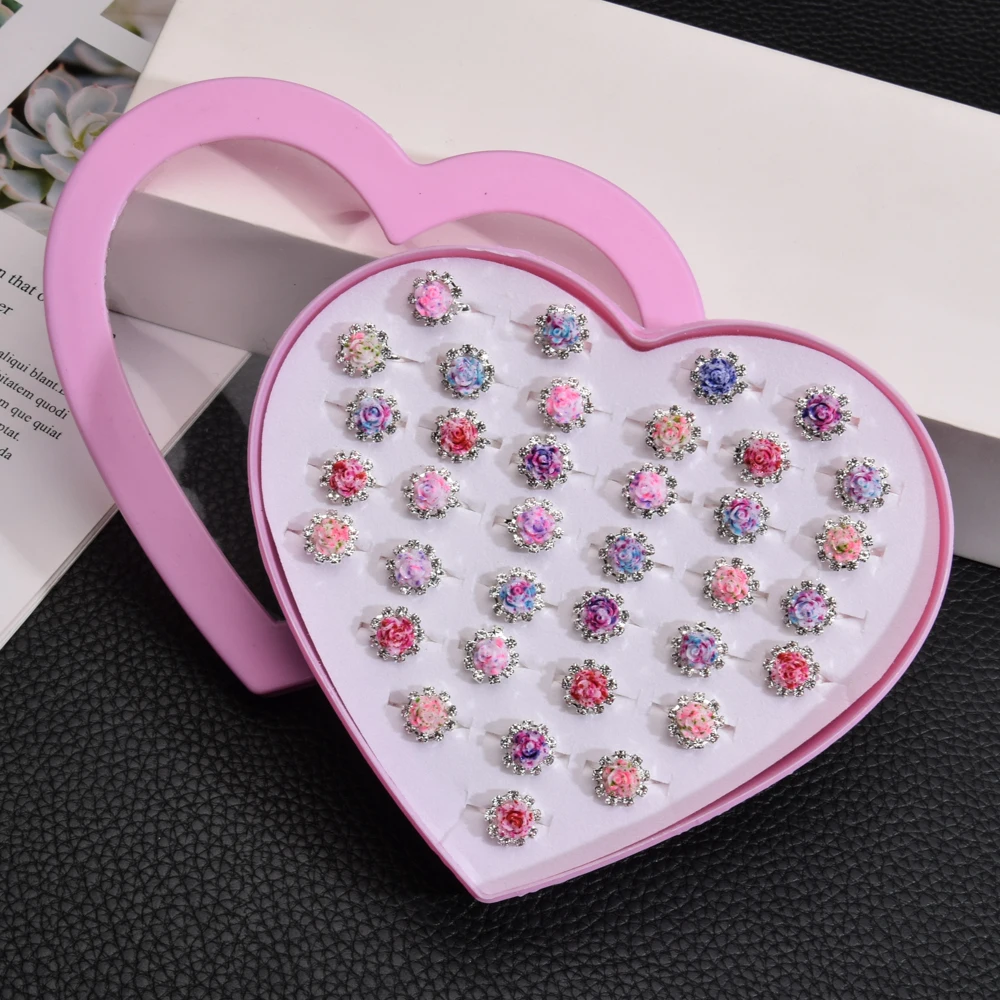 36 шт./компл. Набор цветных колец на палец со стразами и цветком для женщин