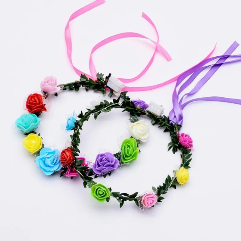 

New Women Girls Glowing Flower Headband Garland Flashing Floral Wreath Hair Accessory Halloween Glow Party Supplies Wedding