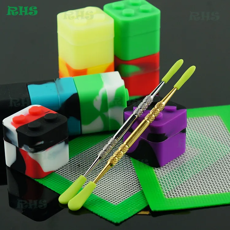 

Wholesale 11ml lego silicone container jars mat dab tool for dab rig dab glass smoke pipe 1set free shipping