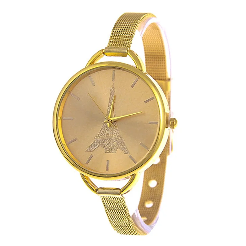 BOLINGDUN хит продаж модные золотые женские часы кварцевые с Эйфелевой башней