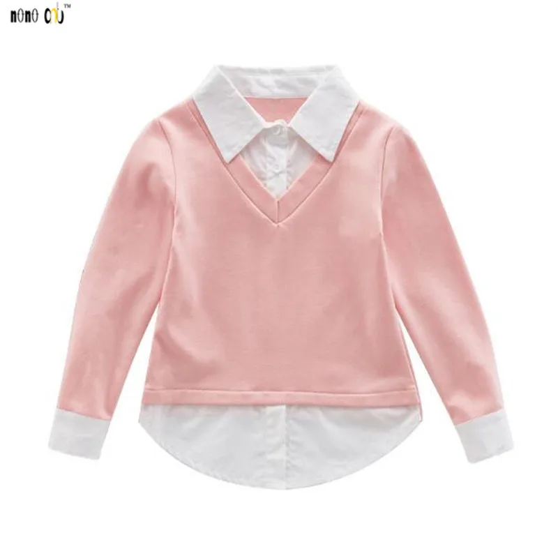 Модная детская одежда Осенний топ для девочек футболка комбинированная рубашка