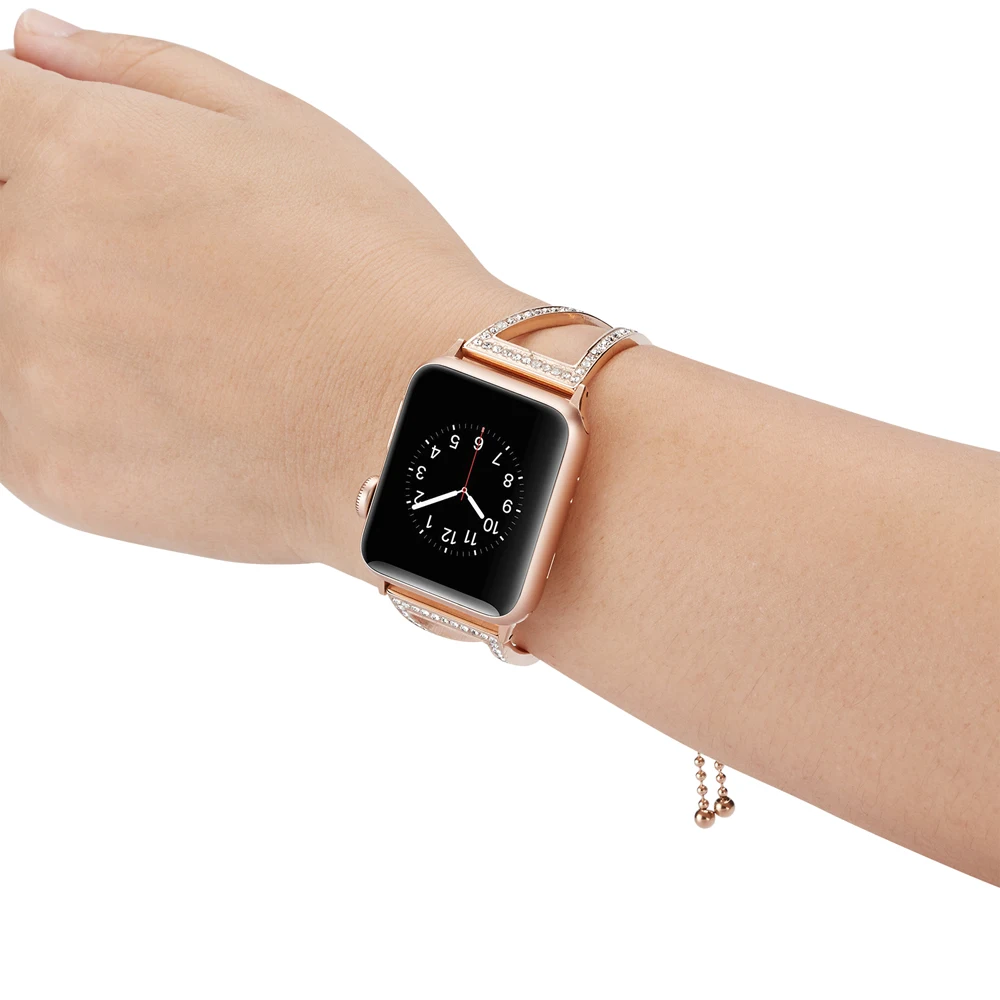OSRUI с кристалалми и стразами ремешок для Apple Watch группа 42 мм 38 нержавеющая сталь