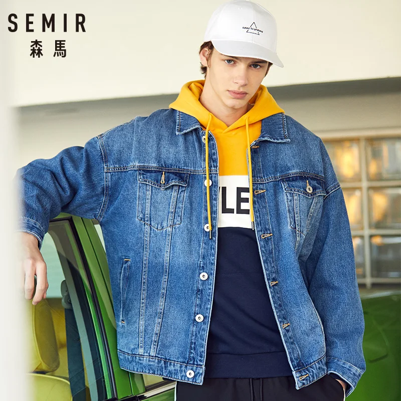 Мужская джинсовая куртка SEMIR потертая в стиле ретро с нагрудным карманом и