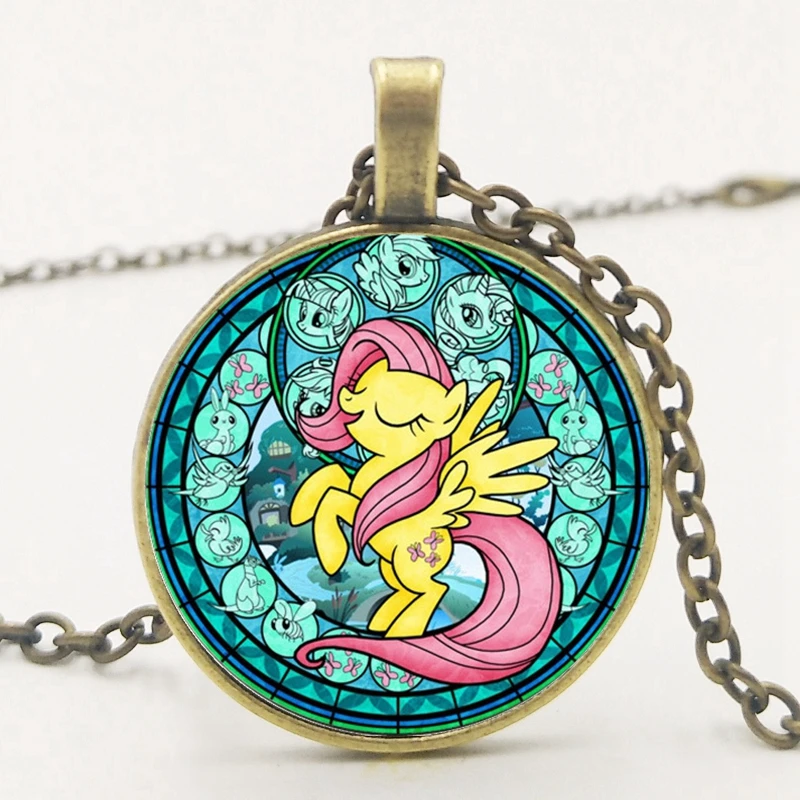 1 My Little Horse Baoli Poni ожерелье принцессы Радуга лошадь искусство Круглое Стеклянное изображение девочки дети ожерелье мультфильм ювелирные изделия - Окраска металла: 1