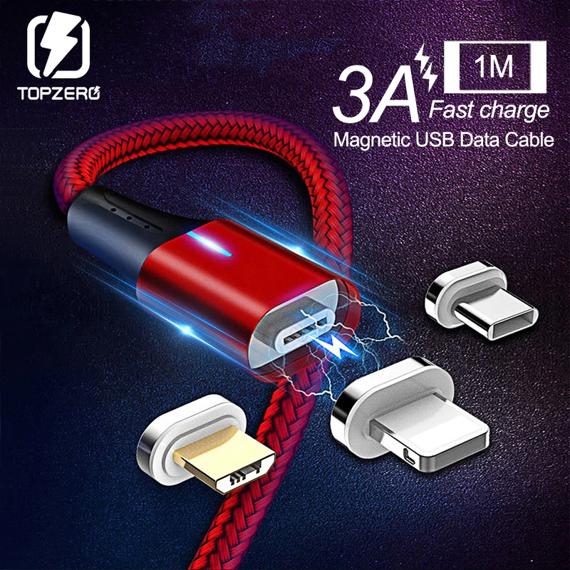 Магнитный кабель 3 А 1 м Micro USB типа C для быстрой зарядки и синхронизации данных