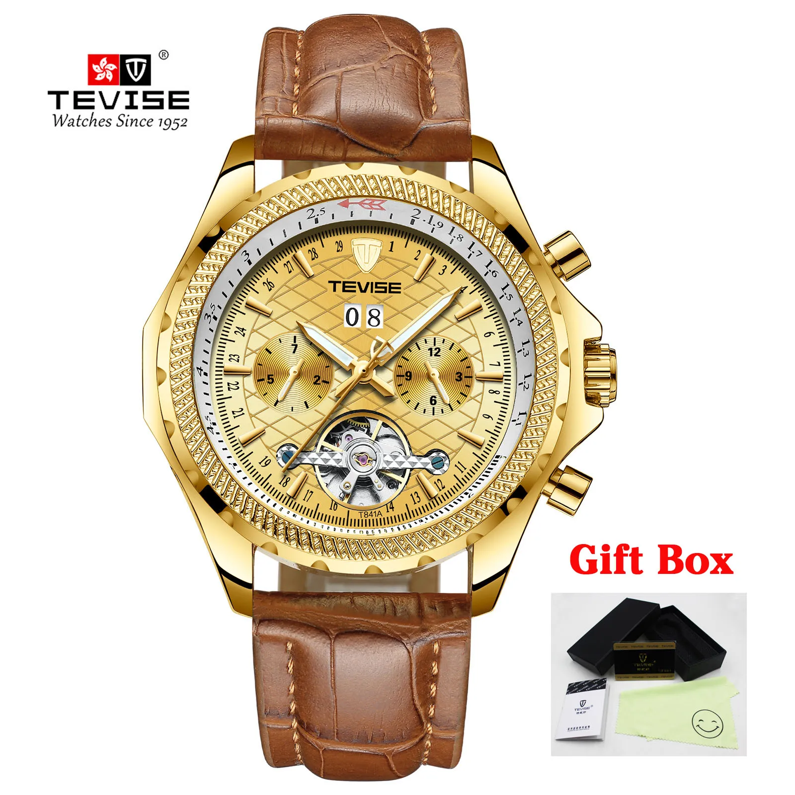 TEVISE lea gold Tevise Топ бренд Роскошные мужские часы Автоматические Tourbillon механические часы для мужчин с автоматическим заводом мужские наручные часы Relogio Masculino - Цвет: TEVISE lea gold