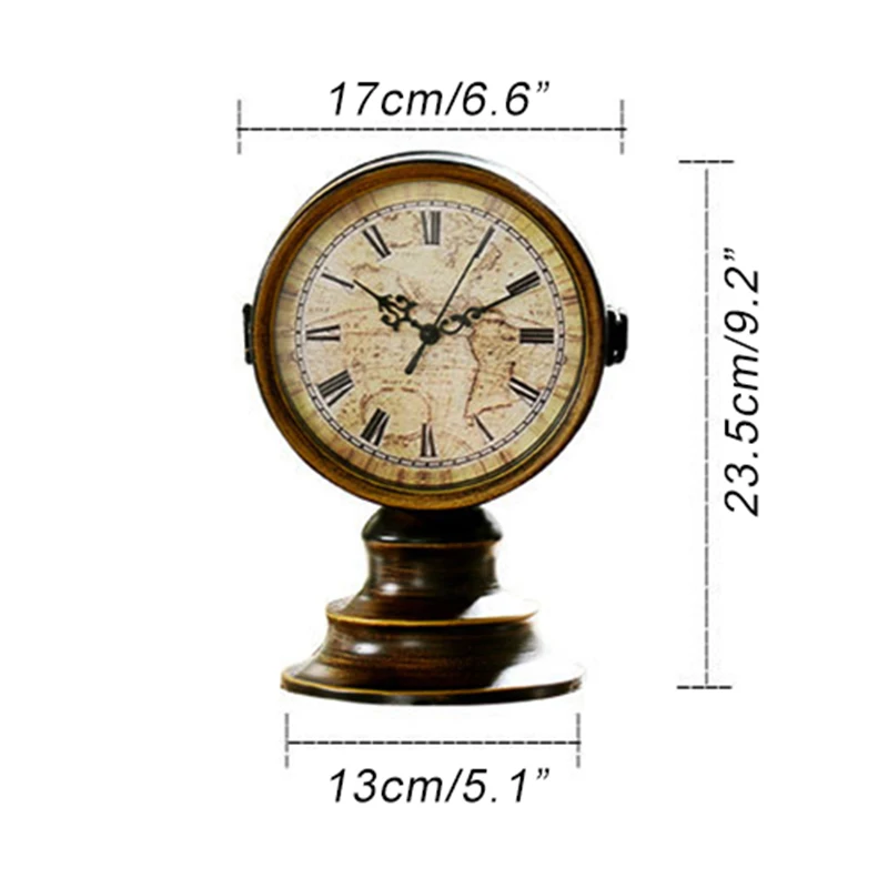 Retro clock Модные креативные винтажные железные двухсторонние настольные декоративные часы Металлические ремесла Ретро Европа часы для дома гостиная украшения подарки - Цвет: Retro clock