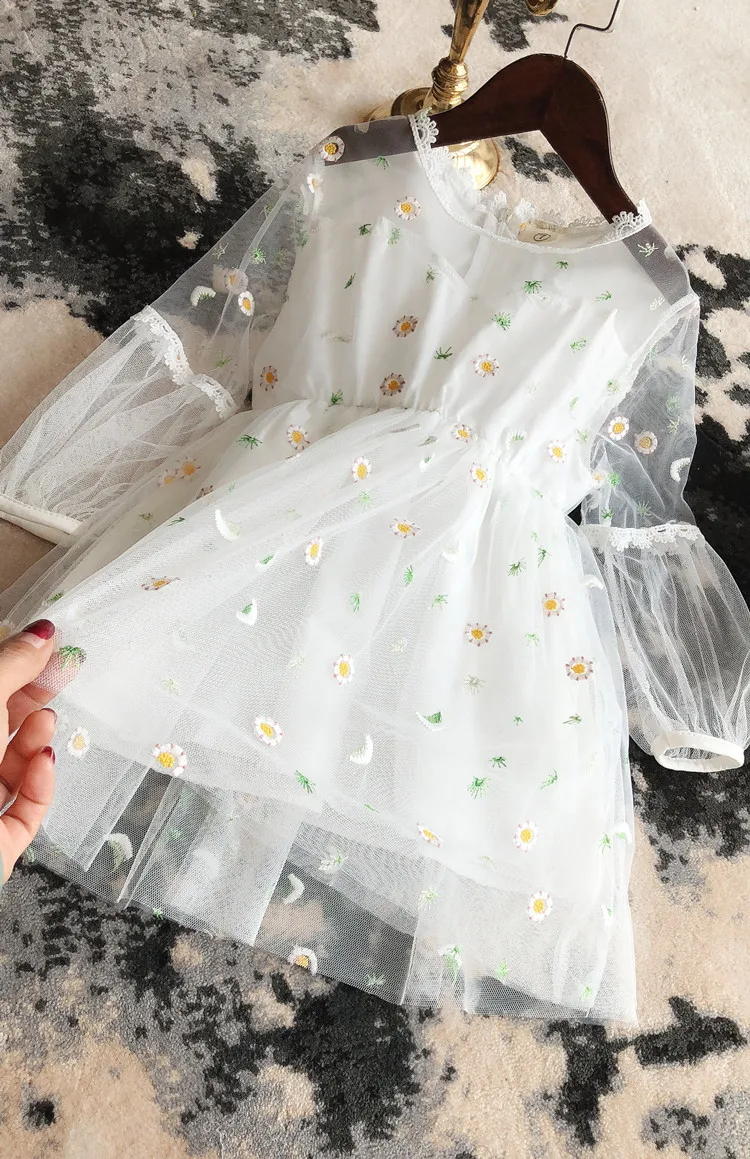 Baby Girl Dress 2018 Summer New Korean Princess Lace Stitching Embroidery Fairy Mesh Long-sleeve Birthday | Детская одежда и обувь