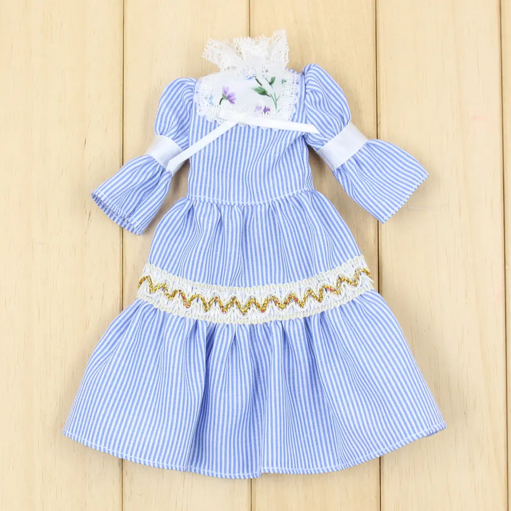 Наряд для куклы ICY Blyth, пышное платье с рукавами, узор в синюю полоску, элегантный костюм для 1/6, pullip jerryberry licca icy dbs doll