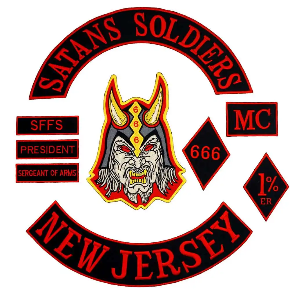 SATANS SOLDIERS NEW JERSEY IRON ON BACKING MOTORCYCLE Embroidered biker Patches