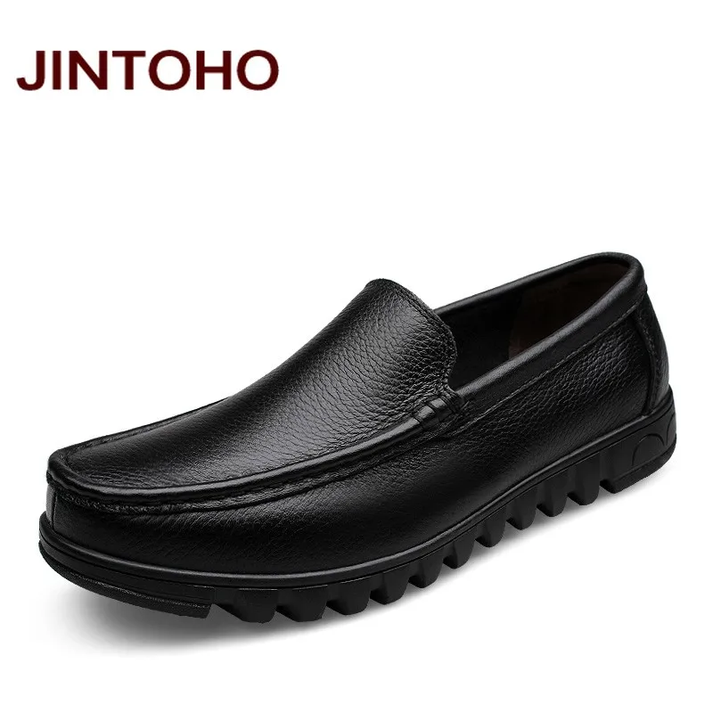 JINTOHO/большие размеры 37-48; официальная Мужская обувь из натуральной кожи; модельная итальянская кожаная обувь; брендовые мокасины; мужские слипоны на плоской подошве - Цвет: hei se