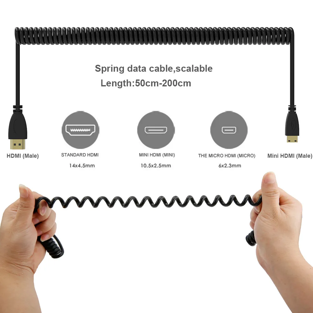 Robotsky позолоченный стрейч Весна мини HDMI к HDMI Мужской кабель эластичный HDMI Cabo для видео Камера HDTV проектора Поддержка 4K 3D