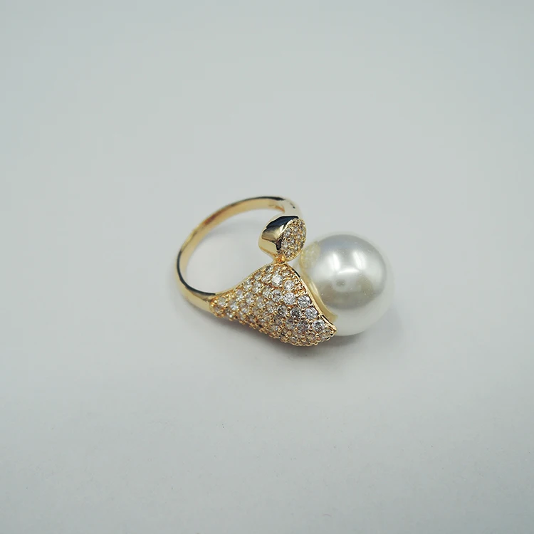 Крупный искусственный жемчуг кольца для девочек медное женское круглое кольцо