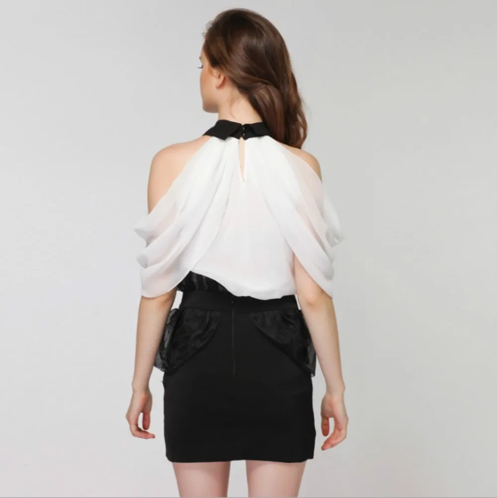 Женская блузка с открытыми плечами Dorla белая кружевная бантом для вечеринок