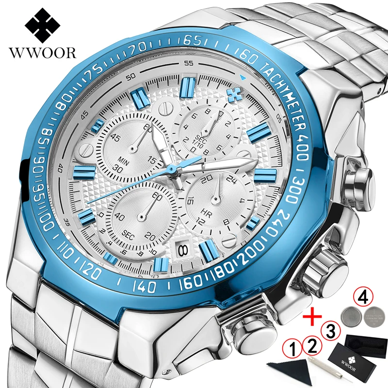 Мужские кварцевые наручные часы WWOOR классические водонепроницаемые спортивные с
