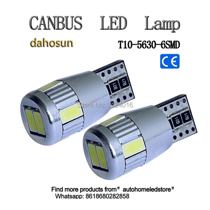 2 шт. x dahosun canbus светодиодный чип Samsung T10 168 W5W 194 6SMD5630 для интерьера автомобиля, крыши, лампа для чтения