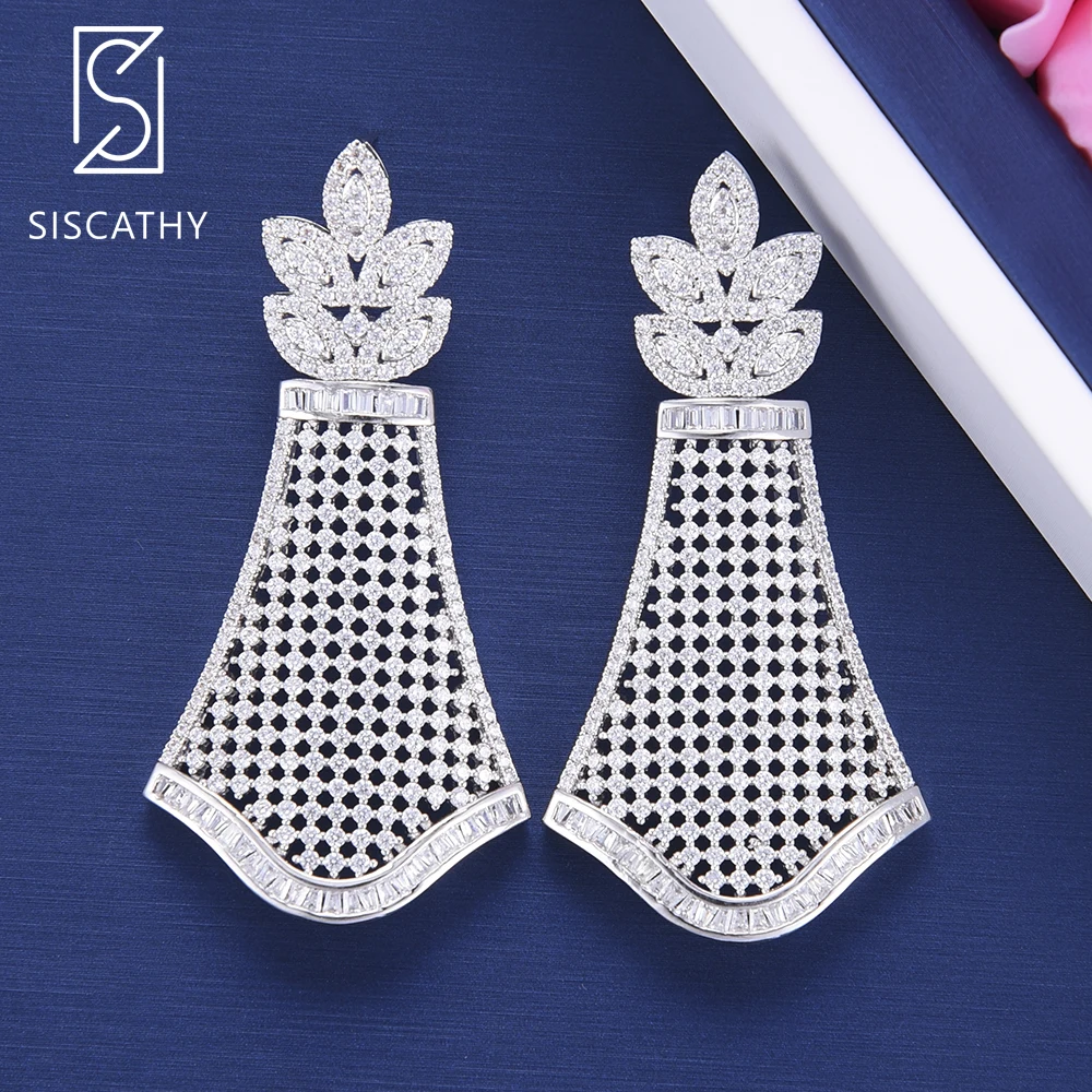 Женские Висячие серьги SISCATHY большие Золотые сережки с кубическим цирконием ААА