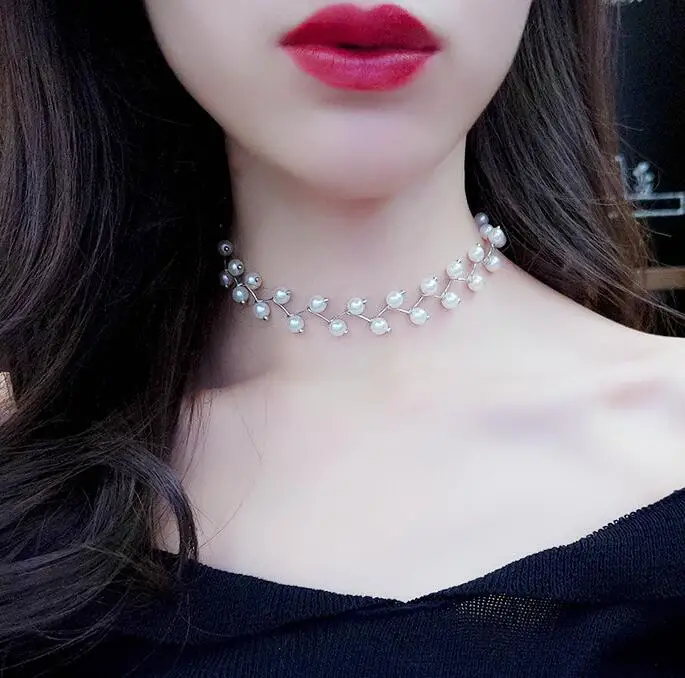C122-silver Искусственное жемчужное ожерелье на ключице, женское Свадебное колье для невесты, простое ожерелье на шею, корейское ожерелье на воротнике - Окраска металла: C122-silver