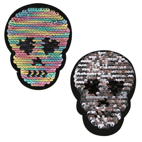 skull 1 шт. блестящая нашивка Реверсивные блестки Меняющие цвет мультяшная кошка панда нашивки для DIY одежды патч наклейки аппликация ремесла - Цвет: skull