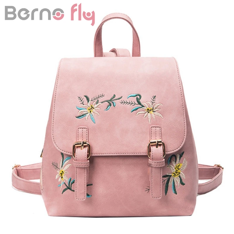 BERNO Fly/Модный цветочный женский рюкзак из искусственной кожи с вышивкой школьная
