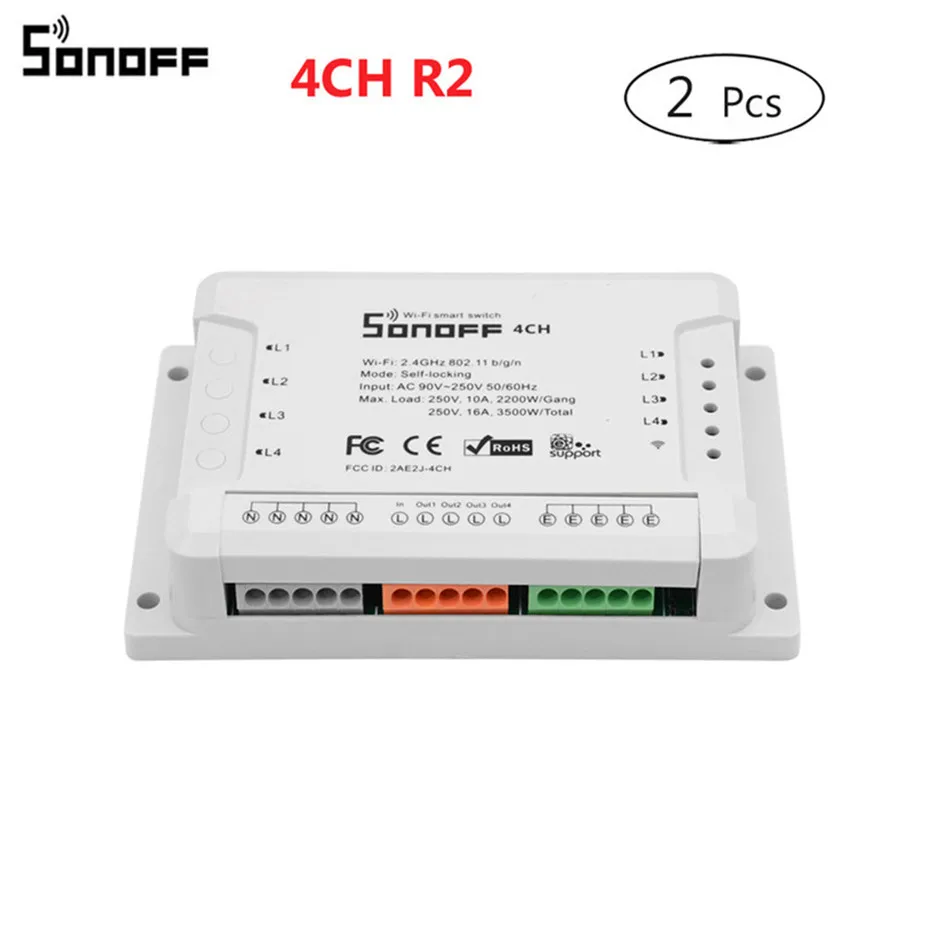 2 шт. Sonoff 4CH R2 беспроводной переключатель Wi-Fi/POW R2 модули для автоматизации умного дома с измерением энергопотребления в реальном времени 15A
