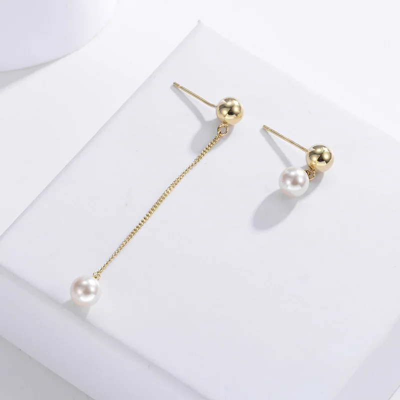 

Fashion Asymmetric Pearl Stud Earrings for Women Long en Chain Tassel Wedding Party Earring Jewelry Gifts pendientes brincos
