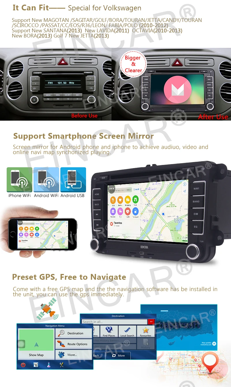 7 &quotсенсорный экран GPS Android 6 0 автомобильное радио двойной Din стерео для VW Bluetooth