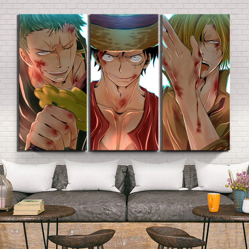 3 шт. HD мультипликационные картины фаната Luffy & zoro sanji цельный аниме постер комикс